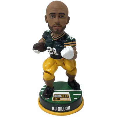 AJ Dillon Green Bay Bobblehead with Bobbling Quads - Image 2