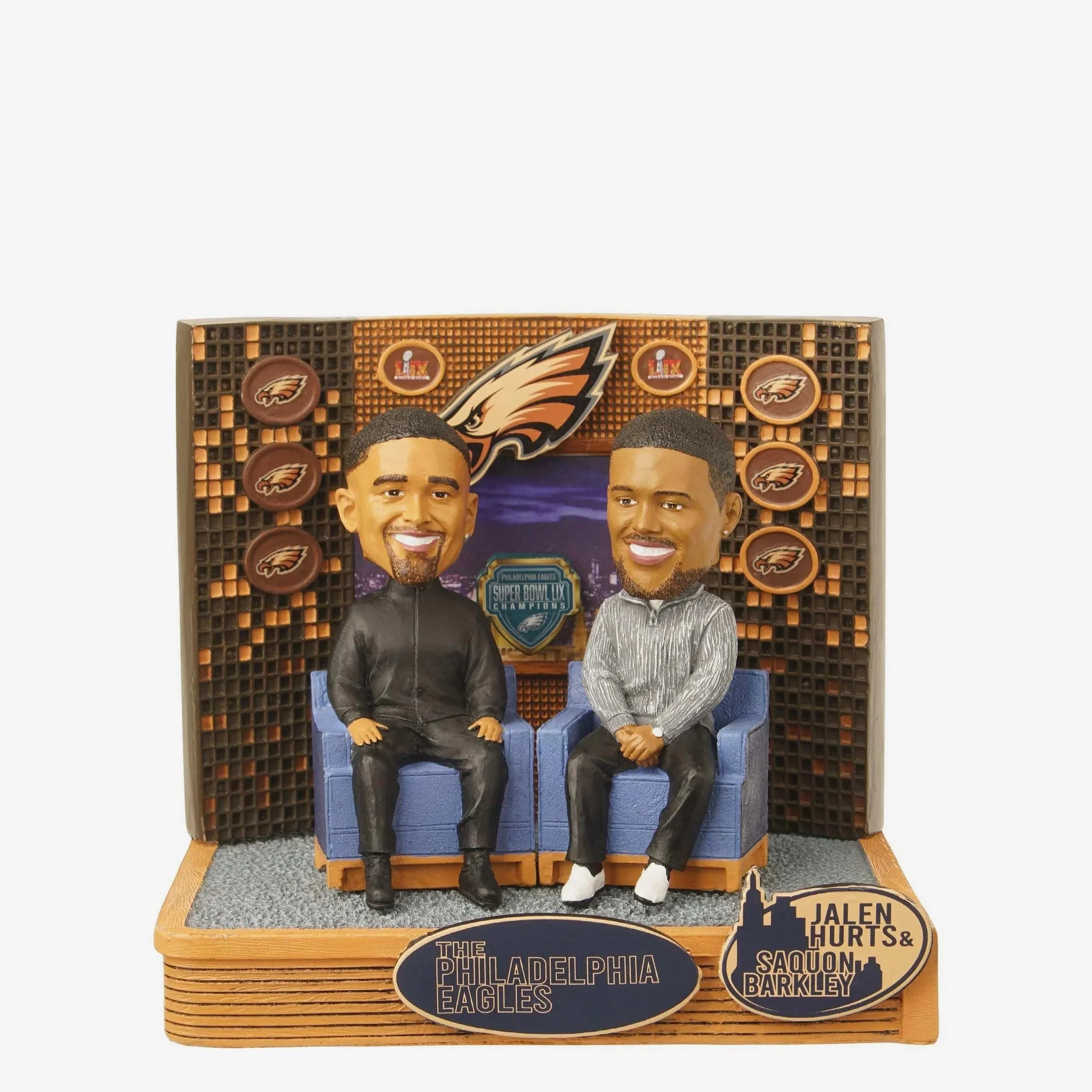 Saquon Barkley & Jalen Hurts Philadelphia Eagles Super Bowl LIX Champions Couch Dual NFL Football Bobblehead